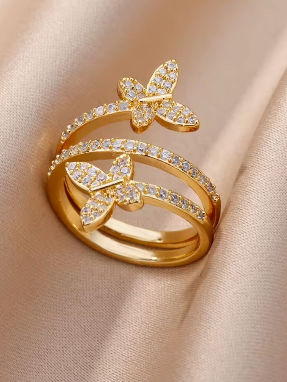 Gold Butterfly Crystal Wrap Ring - Women Jewelry